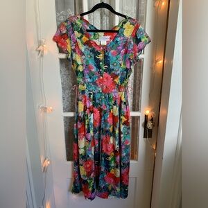 Vintage Rene Derhy vibrant floral dress sz large